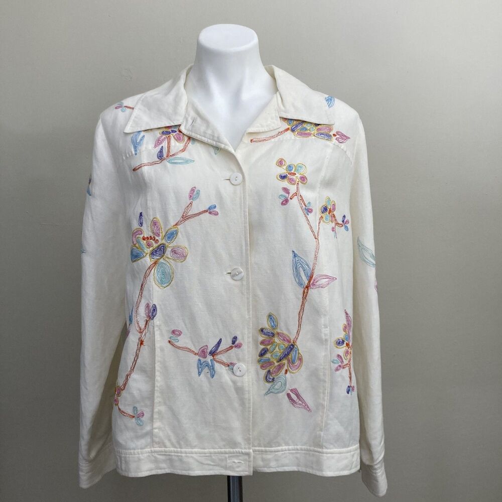 NWT Vintage White Floral Embroidered Fairy Statement Jacket Susan Graver Women L